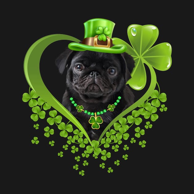 Funny Black Puppy Pug Green Hearts St Patrick's Day by shattorickey.fashion