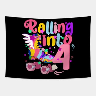 rolling into 4 - 4th birthday girl roller skates theme party Tapestry