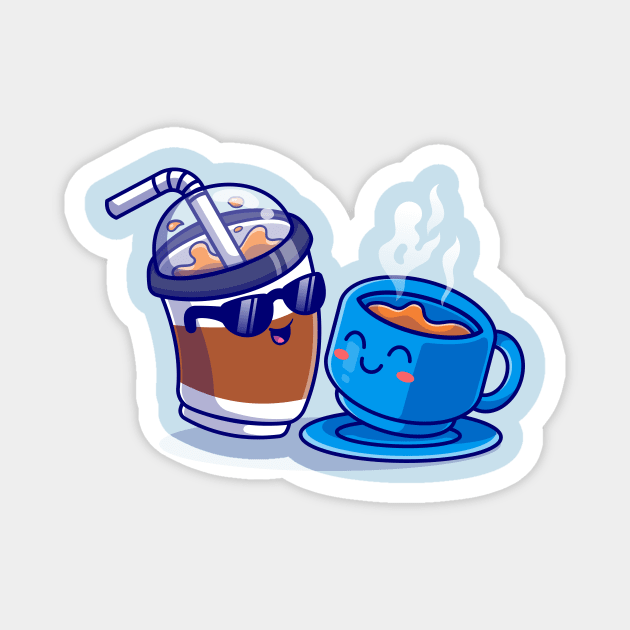 Cute Ice Coffee With Hot Coffee Cartoon Magnet by Catalyst Labs