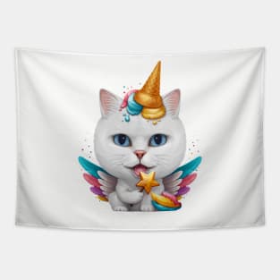 White Cat Ice Cream Unicorn Tapestry
