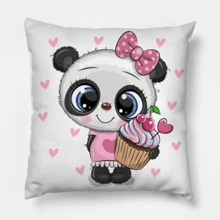 Cute panda with cupcake Pillow