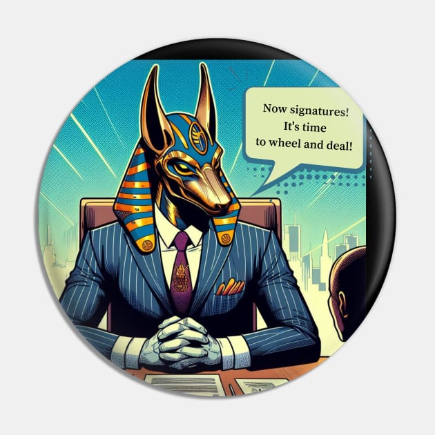 Modern Anubis: Business Meeting in the Comic Realm Pin by ALM Artbox