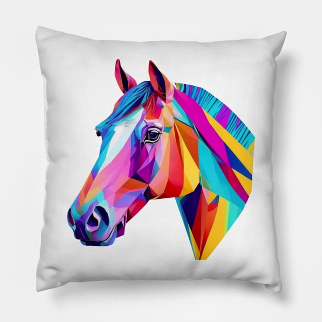 Horse Head in Colorful Colors Pillow by FunkyColorShop