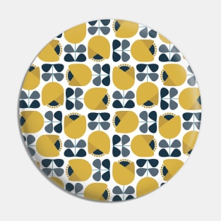 Retro Geometric Floral Pattern Navy, Grey, Mustard Yellow Pin