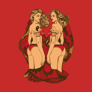 Red and Cream Gemini Beauty T-Shirt