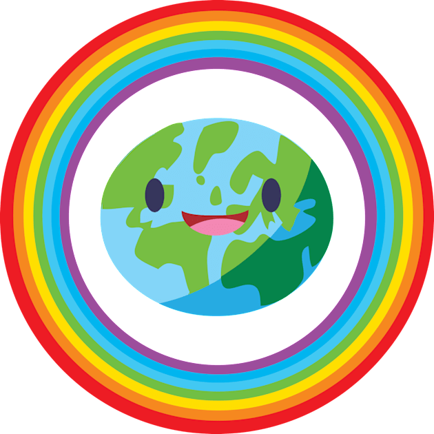 happy planet earth with a rainbow around it Kids T-Shirt by duxpavlic