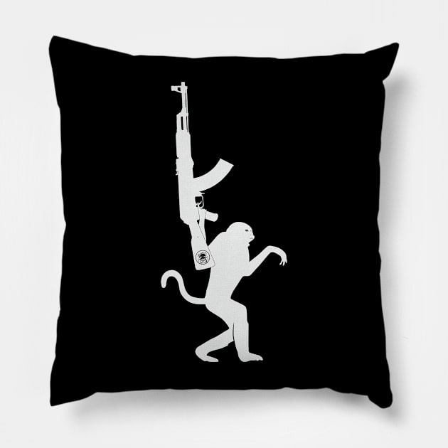 Funny monkey with AK in his hands Pillow by FAawRay