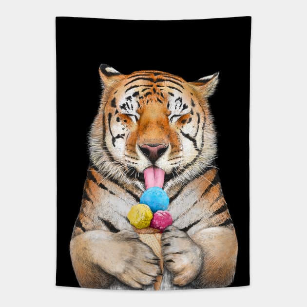 Tiger with ice cream Tapestry by kodamorkovkart