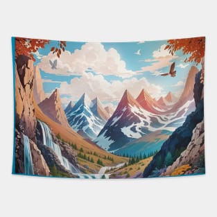 Forest mountains illustration Tapestry