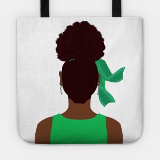 High Afro Puff Ponytail with Green Outfit (White Background) Tote