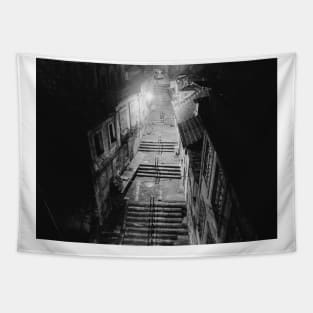 Black and White Dark Porto Street Alley, Portugal, Photography Tapestry