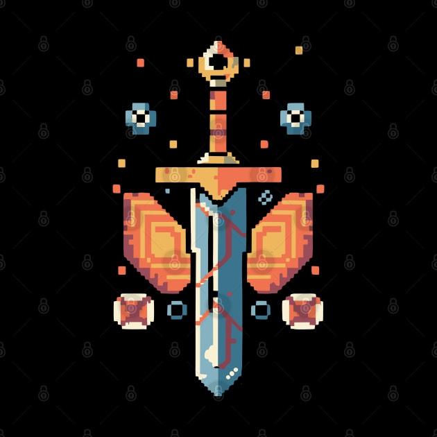 HARDCORE GAMER Retro pixel 8bit sword set in fire by XYDstore