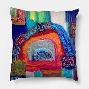 Bold abstract in blue, pink and orange Pillow