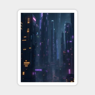 Cyberpunk Cityscape Futuristic Nighttime Magnet