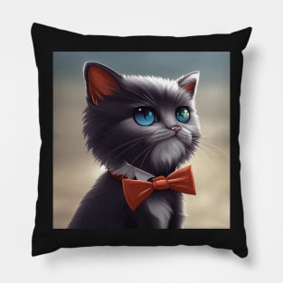 Elegant Grey Cat With an Orange Bow Tie | White and grey cat with blue eyes | Digital art Sticker Pillow