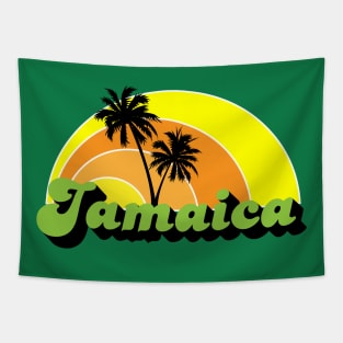 Jamaica Sunset and Palm Trees Retro Souvenir Design Tapestry