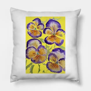 Viola Watercolor Purple Floral Pattern on Yellow Pillow