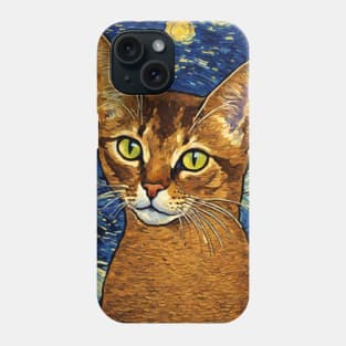 Abyssinian Cat Breed Painting in a Van Gogh Starry Night Art Style Phone Case