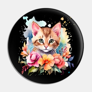 A cat decorated with beautiful watercolor flowers Pin