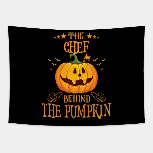 Mens The CHEF Behind The Pumpkin T shirt Funny Halloween Tapestry by schaefersialice