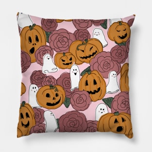 Pink Ghosts and Pumpkins Pillow