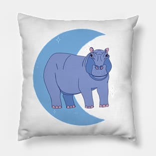 Hippo Crescent Moon - Blue Pillow