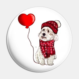 The Best Valentine’s Day Gifts 2022 - Cavalier king charles spaniel in red beanie hat and scarf, White Cavapoo Valentine’s day Pin