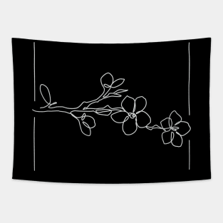 Cherry Blossoms Line Drawing - White Tapestry