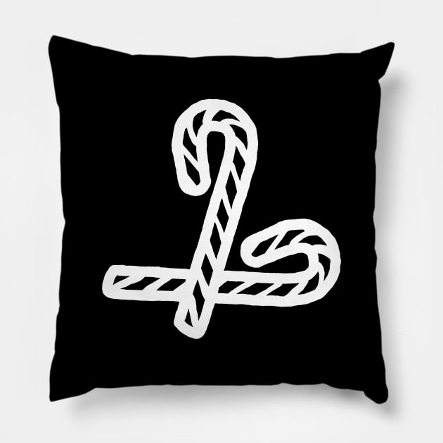 White Line Two Candy Canes for Christmas Pillow by ellenhenryart