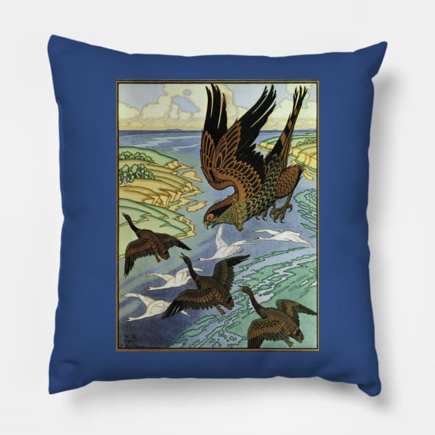 Falcon for the Epic Volga - Ivan Bilibin Pillow by forgottenbeauty