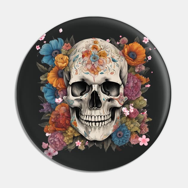 Skull with flowers Pin by Studio468