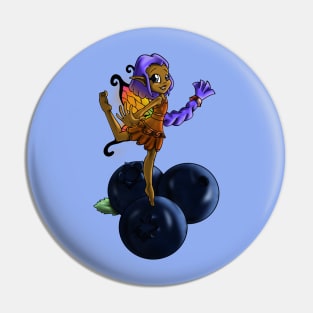 African American Fairy and Blueberries Pin