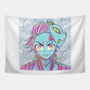 the demon slayer tanjiro kamado in asian wave wallpaper Tapestry