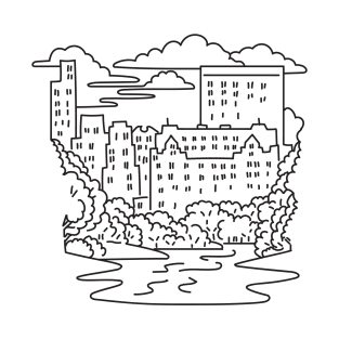 Central Park with the Pond and Midtown Manhattan in New York City USA Mono Line Art T-Shirt