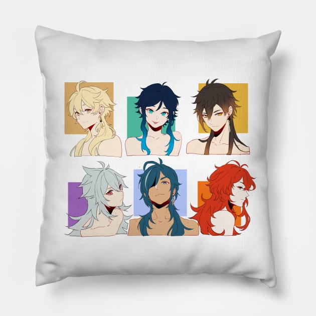 Long-Haired Genshin Impact Boys With Their Hair Down Pillow by MykaAndSalmon