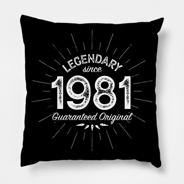40th Birthday Gift - Legendary since 1981 - Guaranteed Original Pillow by Elsie Bee Designs