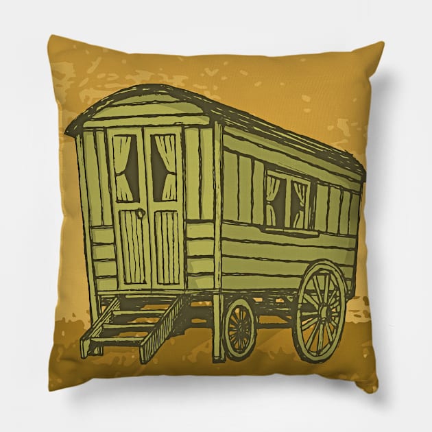 Gypsy Caravan Wagon Background Pillow by sifis