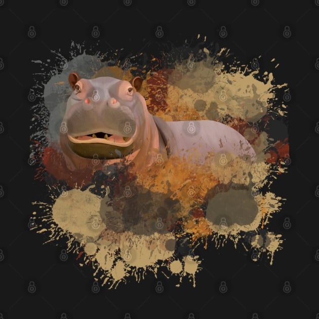 Hippo Abstract Paint Splatter Design in Warm Earth Tones by Suneldesigns