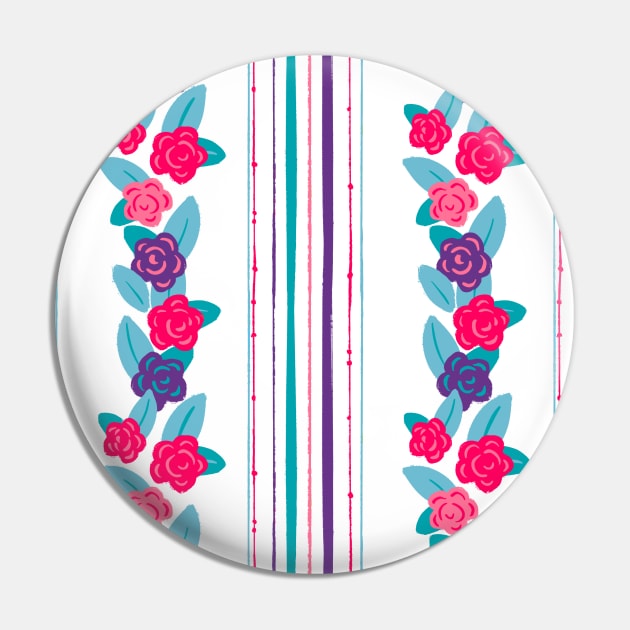 Purple, Pink, And Teal Flower Stripes Pattern Pin by JBeasleyDesigns