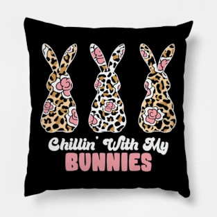 Cute Leopard Easter Bunny Chillin' with My Bunnies Pillow