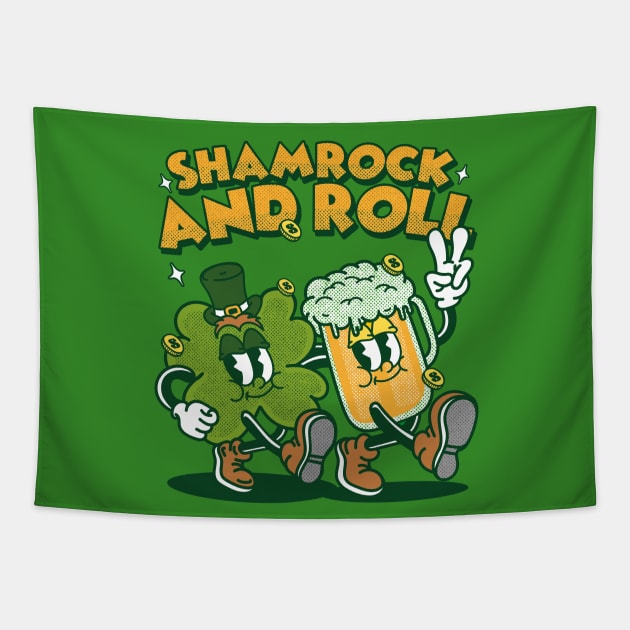 Shamrock and roll st patricks day retro cartoon Tapestry by opippi