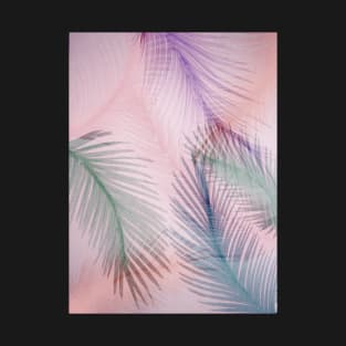 pink pretty pastel feather design deco tropical palm print art poster T-Shirt