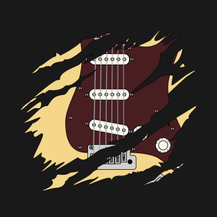 Ripped Electric Guitar S-Style Buttercream Color T-Shirt
