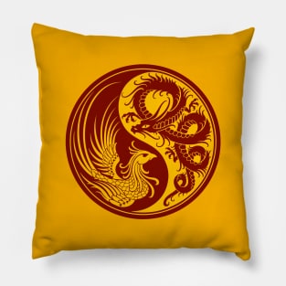 Yellow and Red Dragon Phoenix Yin Yang Pillow