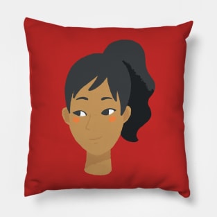 Asian woman black ponytail avatar Pillow