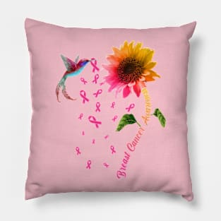 Breast Cancer Awareness Sunflower Hummingbird, Pink Ribbon Pillow