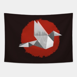 Red Origami Bird Tapestry