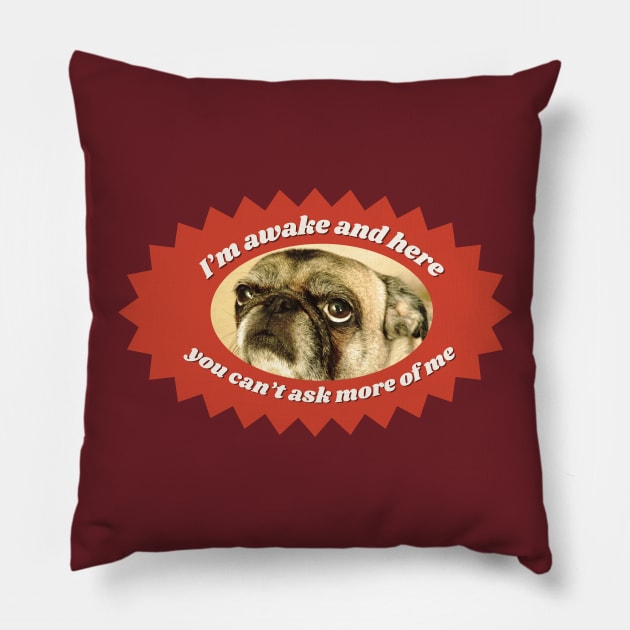 Tired Pug Funny Dog Design Pillow by Flourescent Flamingo