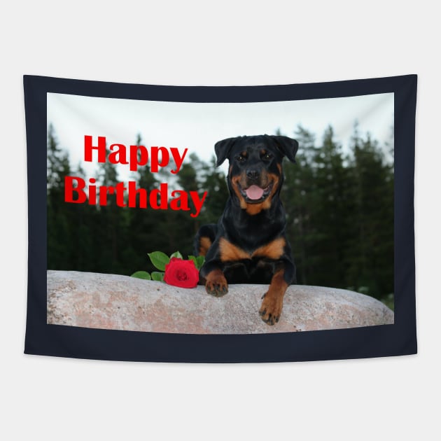 Rottweiler Happy Birthday Tapestry by Wanderingangel