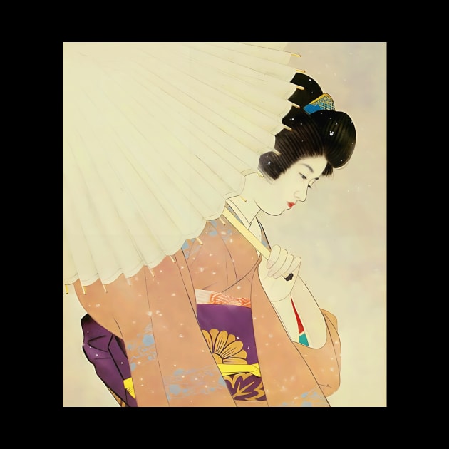 Elegant Beauty: A Portrait of a Geisha with a Parasol - vintage Japanese art by geekmethat